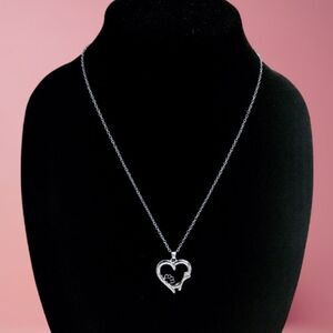 HEART DOG PAW AND BONE SILVER CHARM NECKLACE
